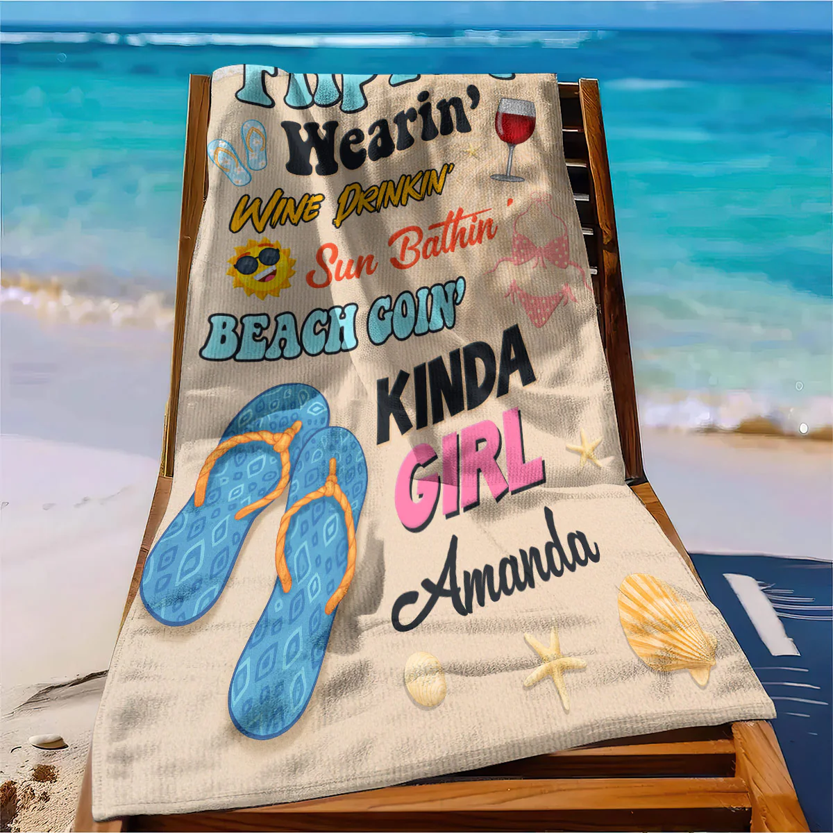 I'm A Flip Flop Wearin' Kinda Girl - Personalized Beach Towel - Image 6