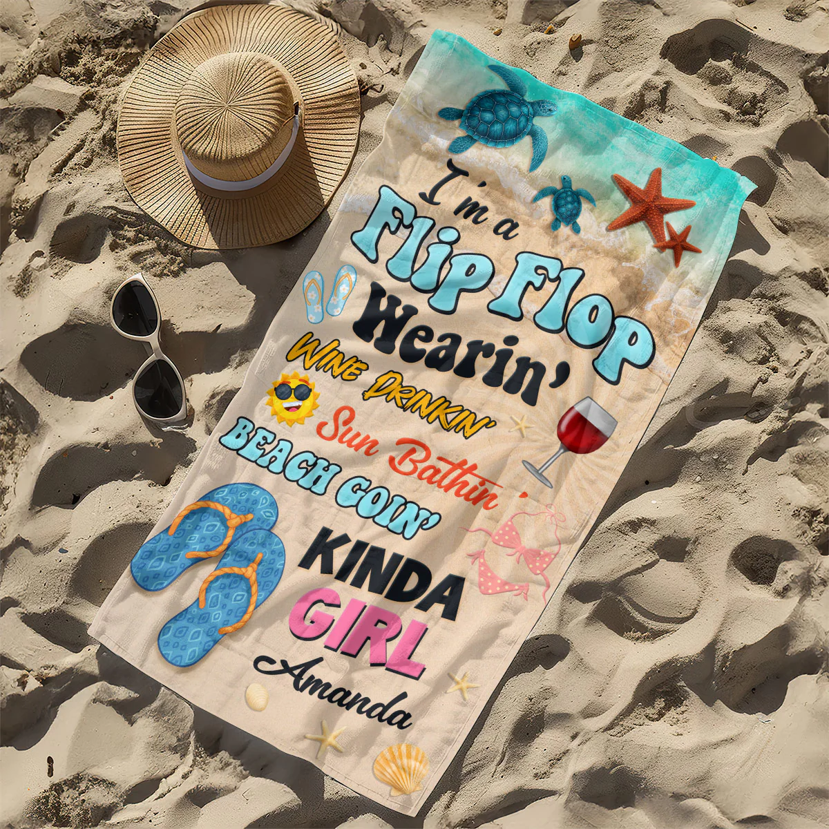 I'm A Flip Flop Wearin' Kinda Girl - Personalized Beach Towel - Image 7