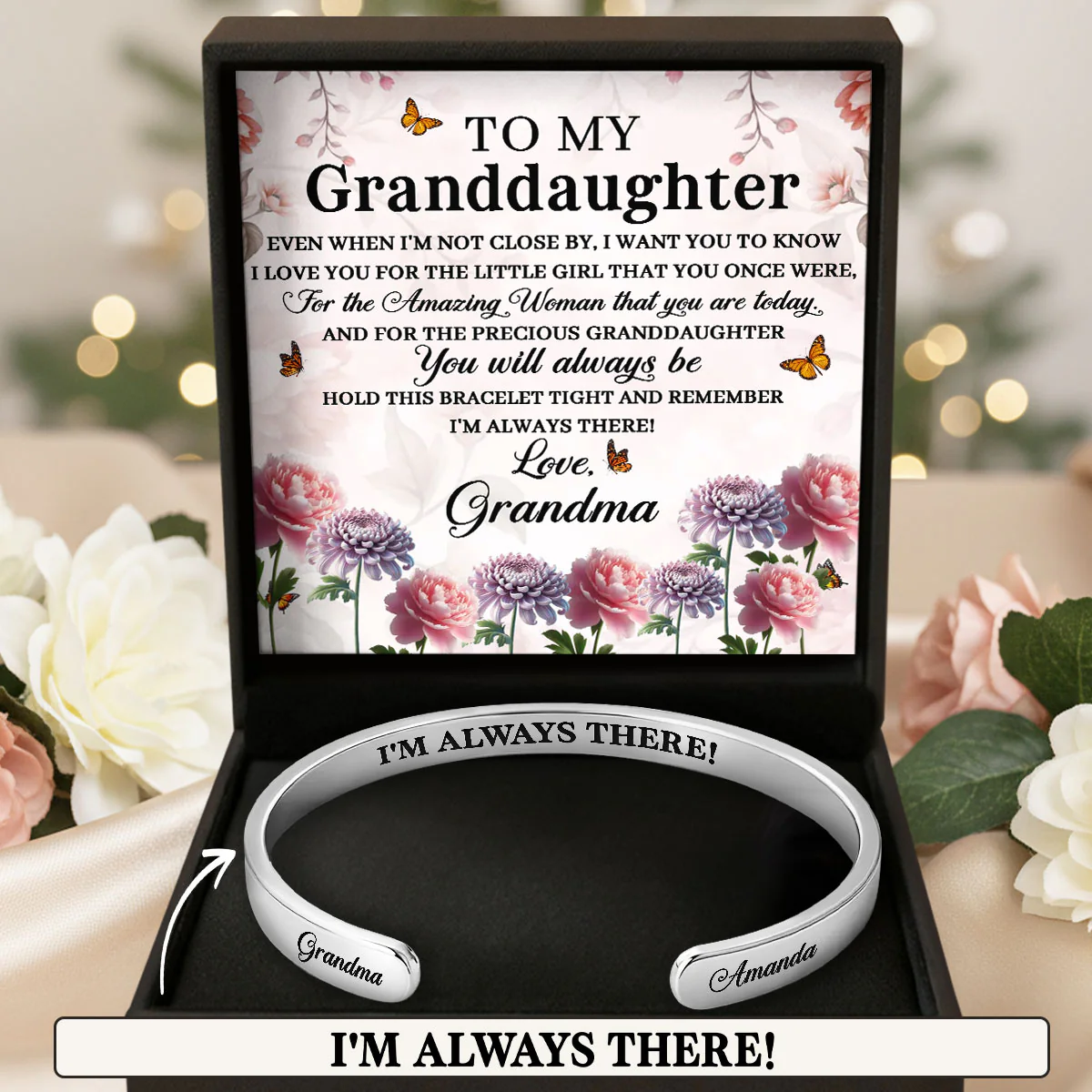 I'm Always There - Personalized Cuff Bangle Bracelet With Box