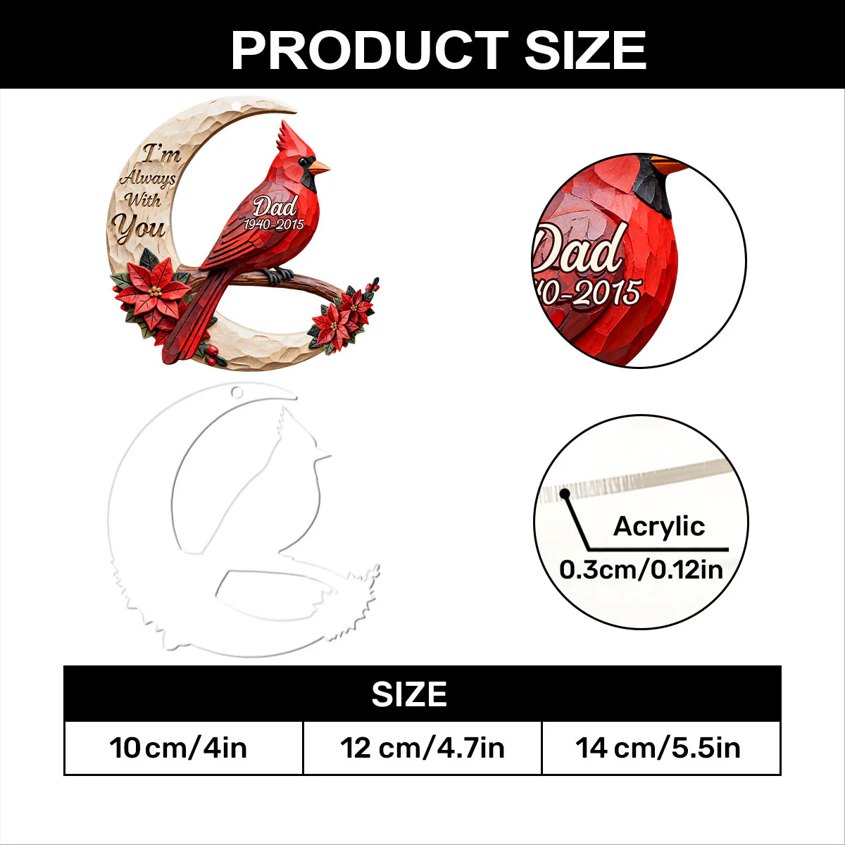 I'm Always With You Cardinal - Personalized 1-Layer Acrylic Ornament - Image 7