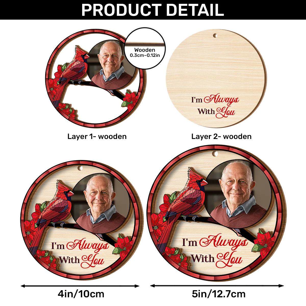 I'm Always With You - Personalized 2-Layered Wooden Ornament - Image 6