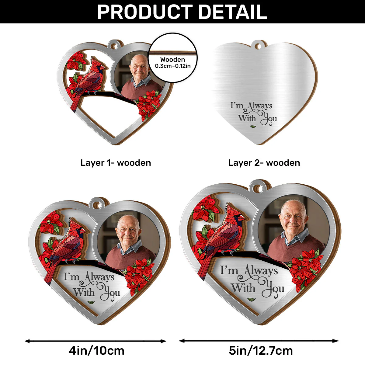 I'm Always With You - Personalized 2-Layered Wooden Ornament - Image 6