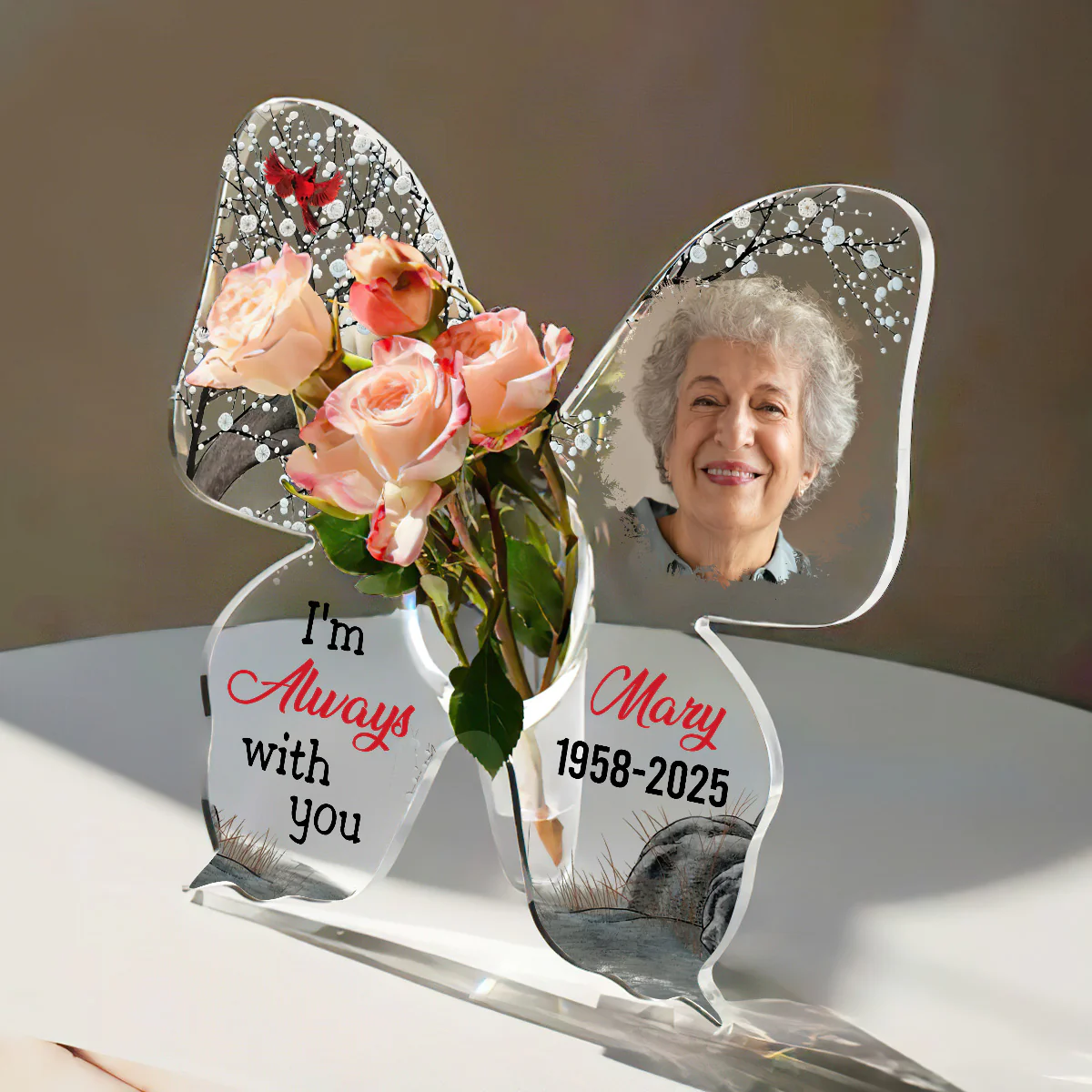 I'm Always With You - Personalized Butterfly Acrylic Vase - Image 5