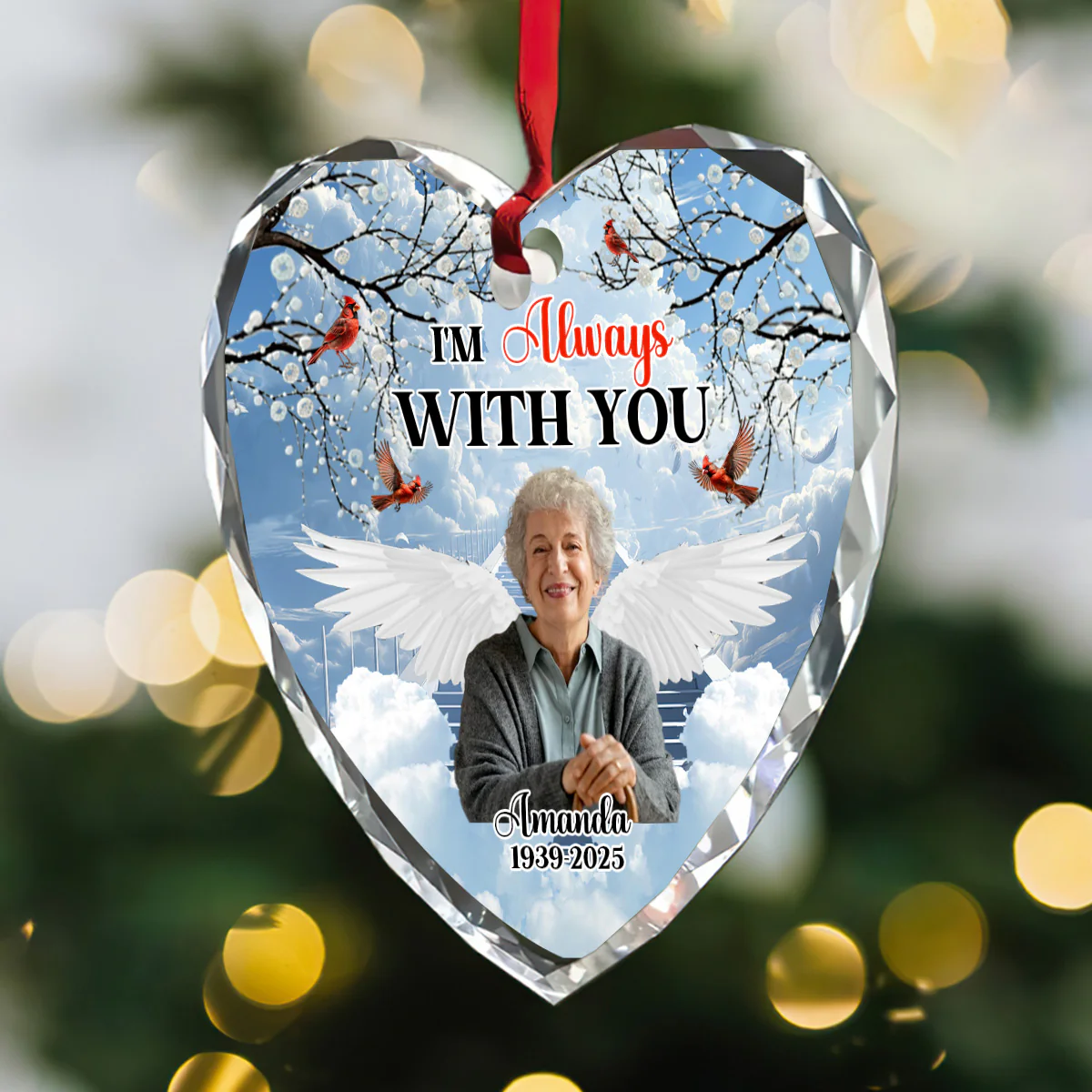 I'm Always With You - Personalized Heart Shaped Glass Ornament - Image 3