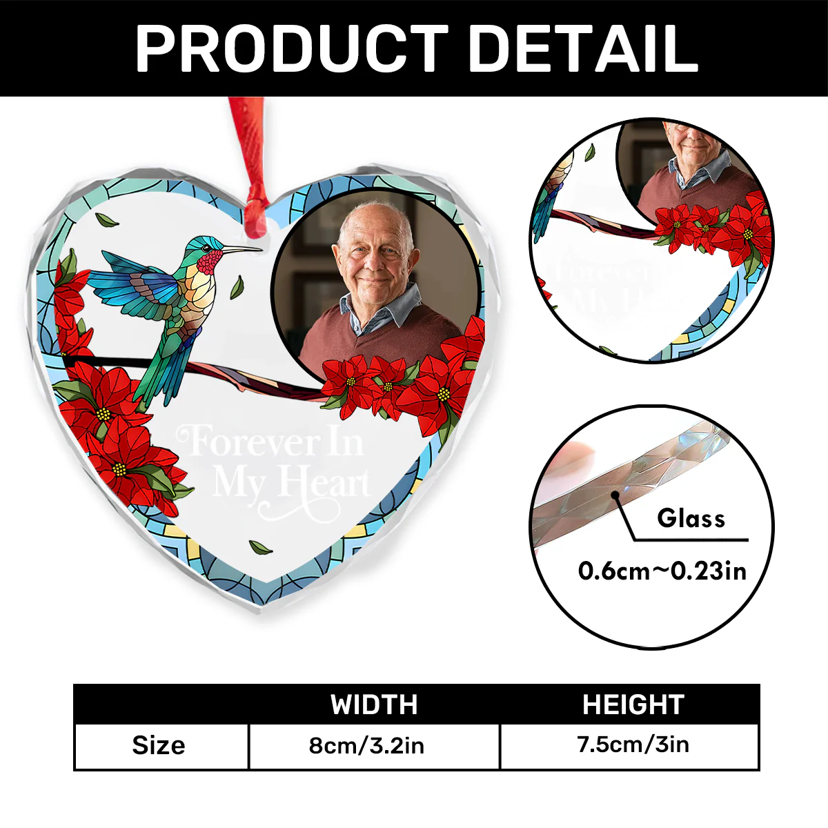 I'm Always With You  - Personalized Heart Shaped Glass Ornament - Image 4