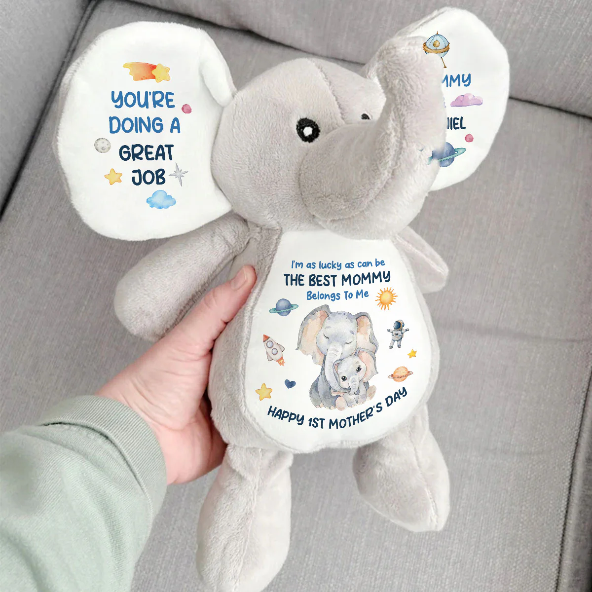 I'm As Lucky As Can Be The Best Mommy Belongs To Me - Personalized Stuffed Elephant - Image 3