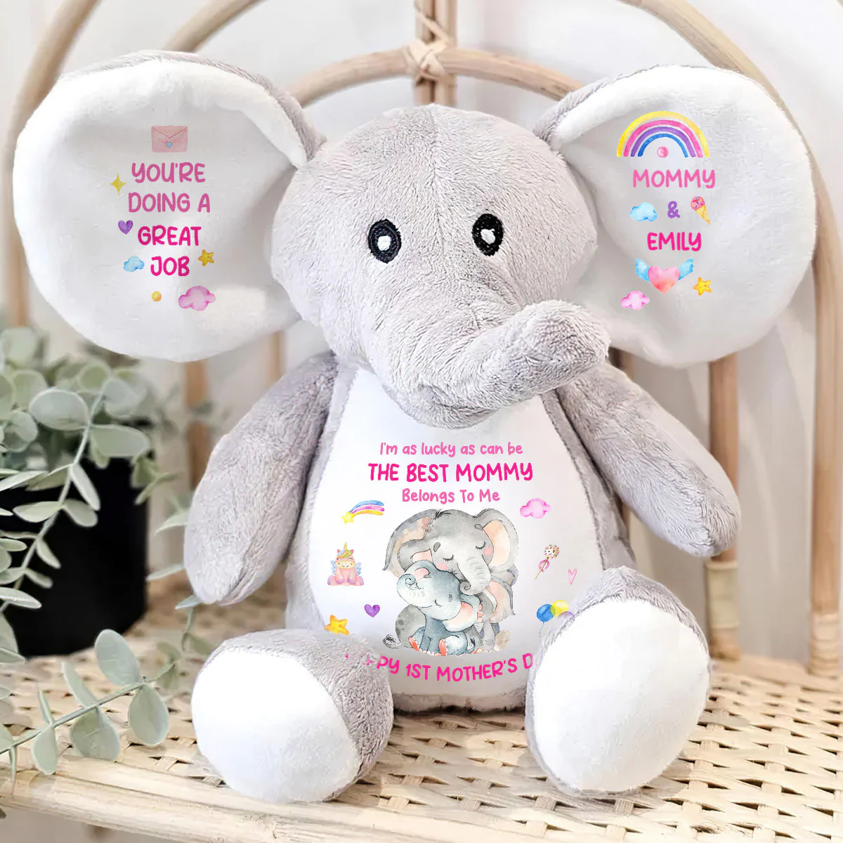 I'm As Lucky As Can Be The Best Mommy Belongs To Me - Personalized Stuffed Elephant - Image 4