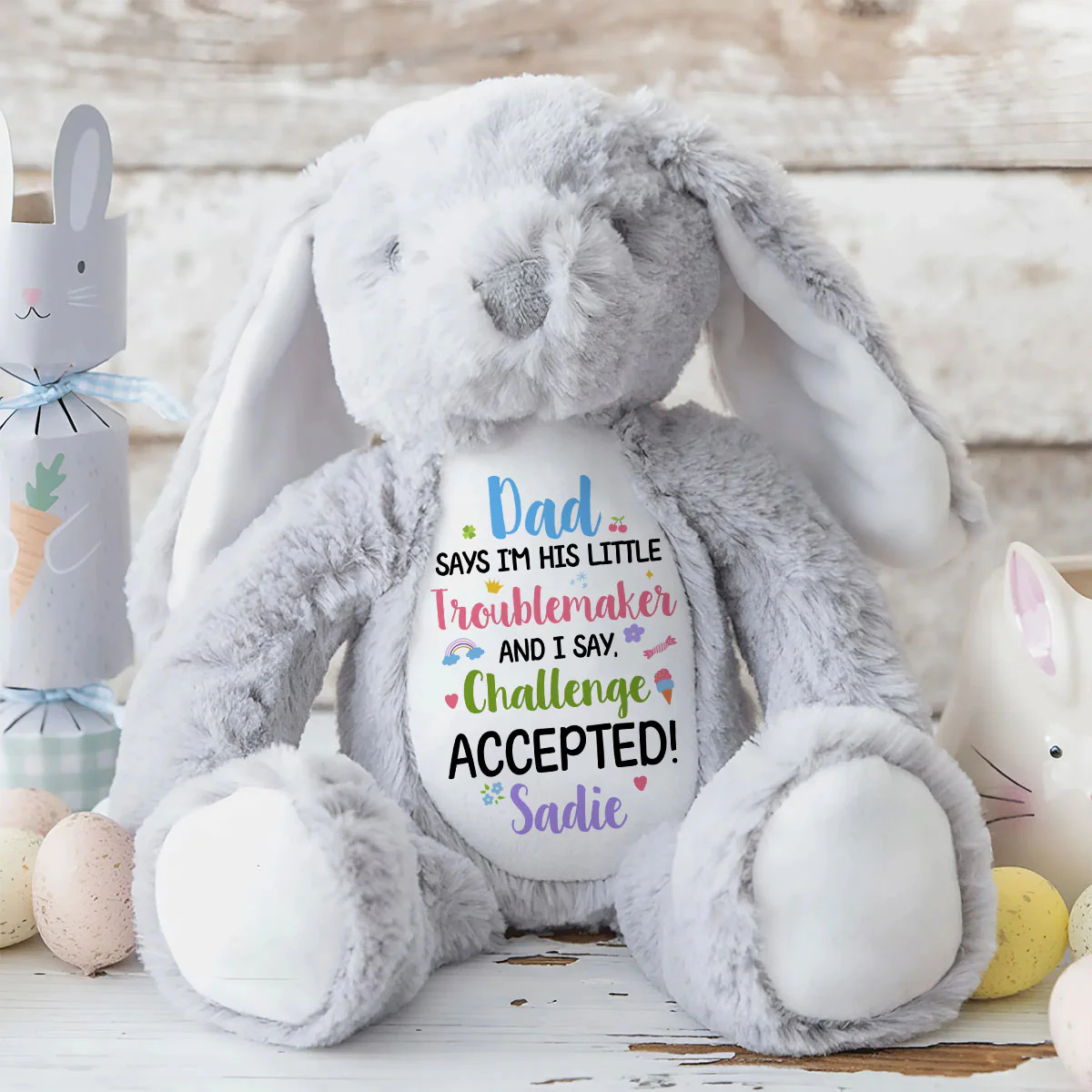 I'm Daddy' Trouble Maker  - Personalized Stuffed Bunny - Image 8