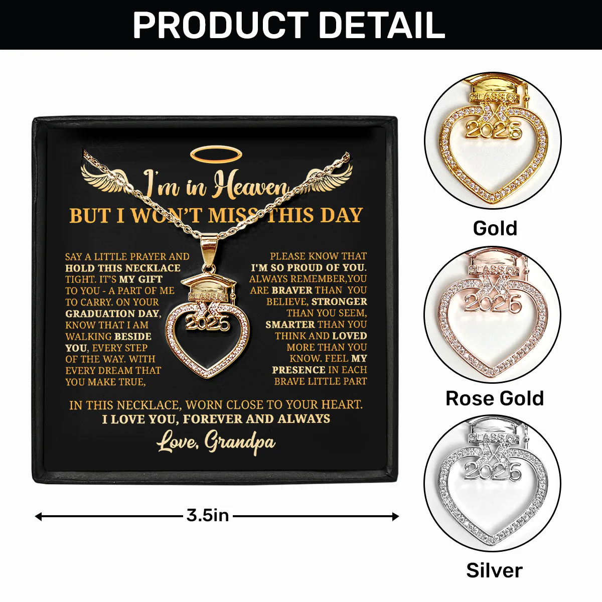 I’m In Heaven But I Won't Miss This Day 2026 - Personalized Grad Cap Heart Necklace With Box & Card 2026 - Image 6