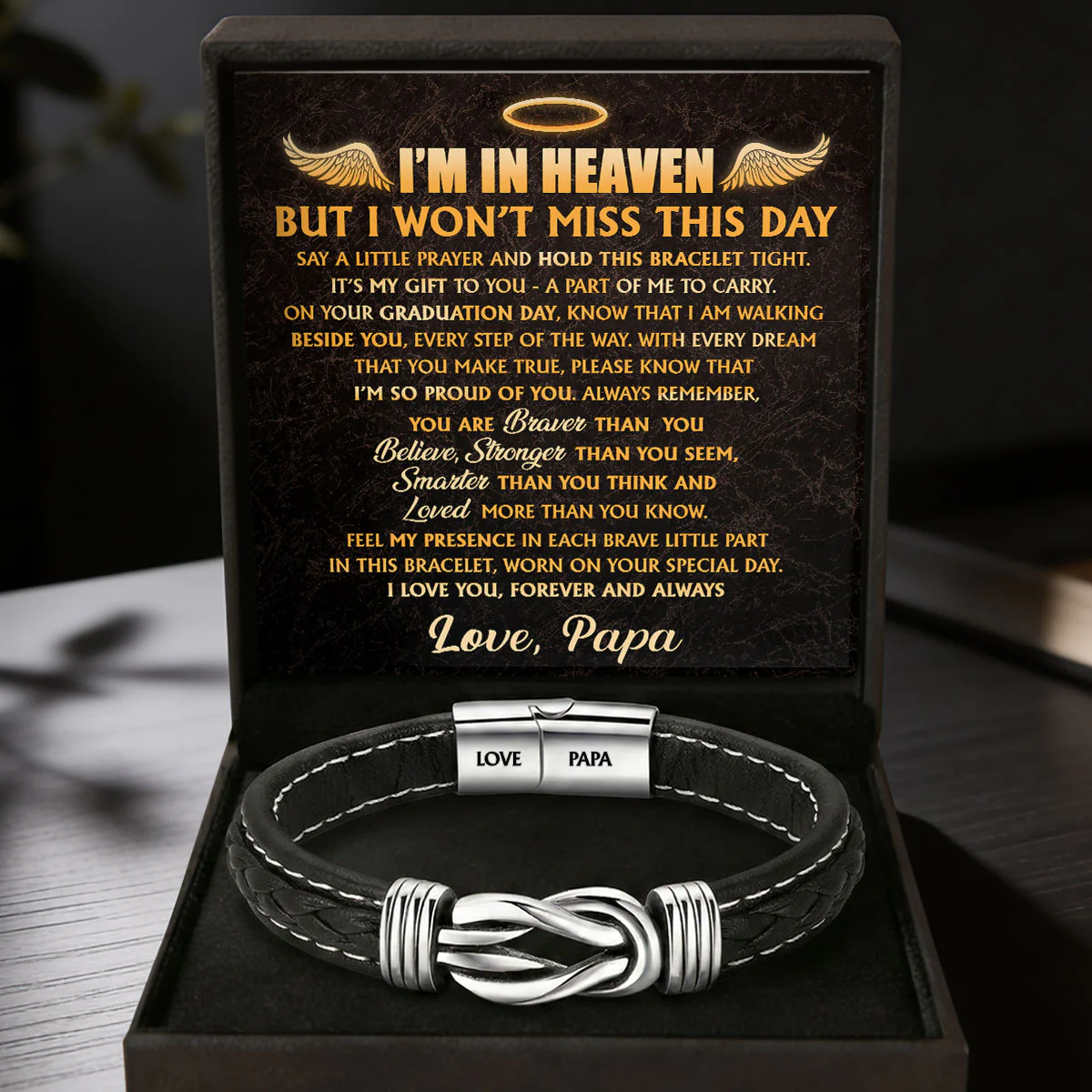 I’m In Heaven But I Won't Miss This Day - Personalized Braided Leather Infinity Bracelet