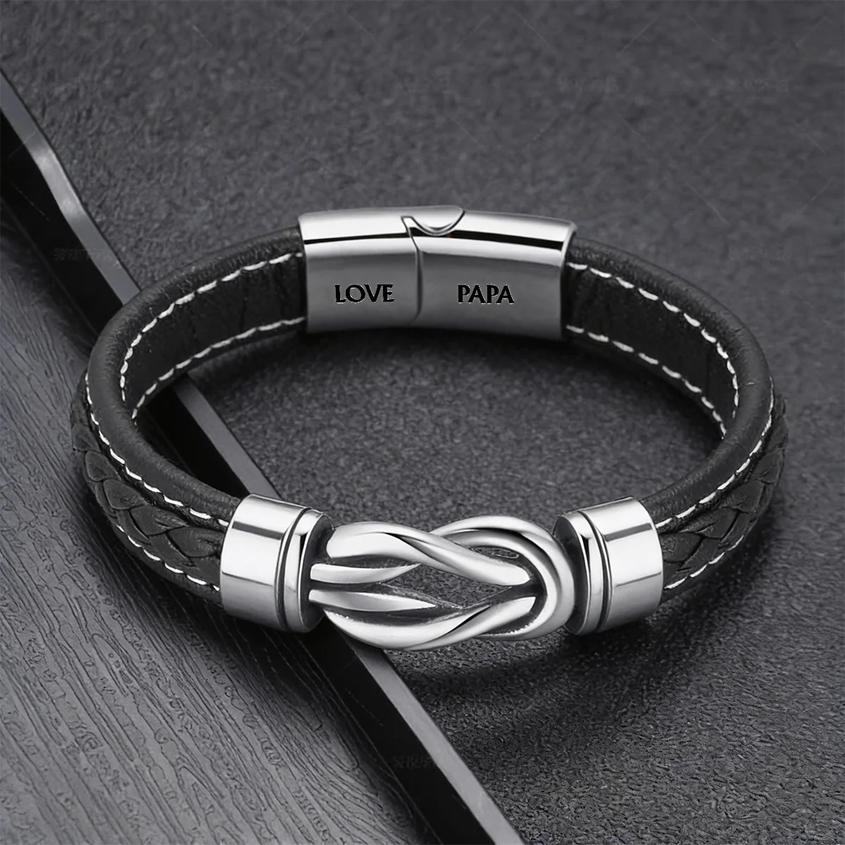 I’m In Heaven But I Won't Miss This Day - Personalized Braided Leather Infinity Bracelet - Image 2