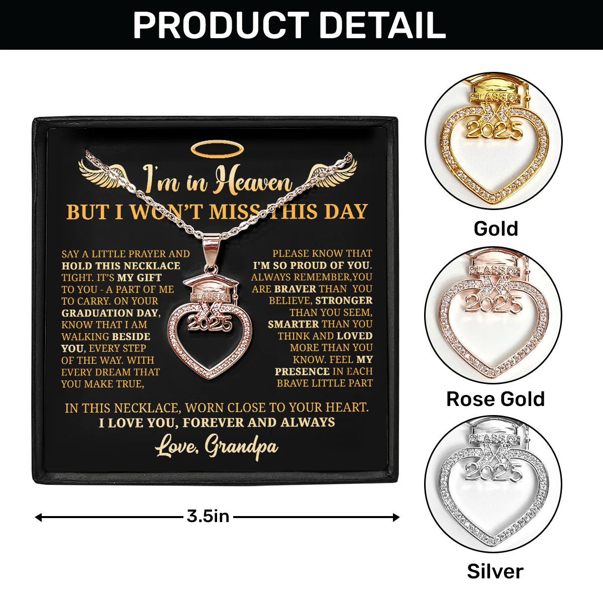 I’m In Heaven But I Won't Miss This Day - Personalized Grad Cap Heart Necklace With Box&Card - Image 6