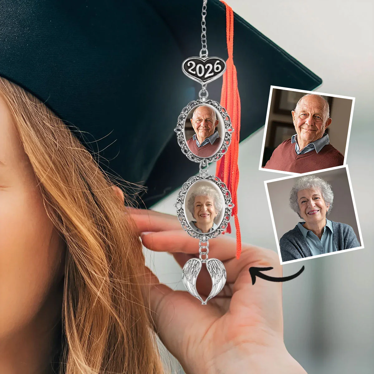 I’m In Heaven But I Won't Miss This Day  - Personalized Graduation Tassel Photo Charm With Angel Wing - Image 4