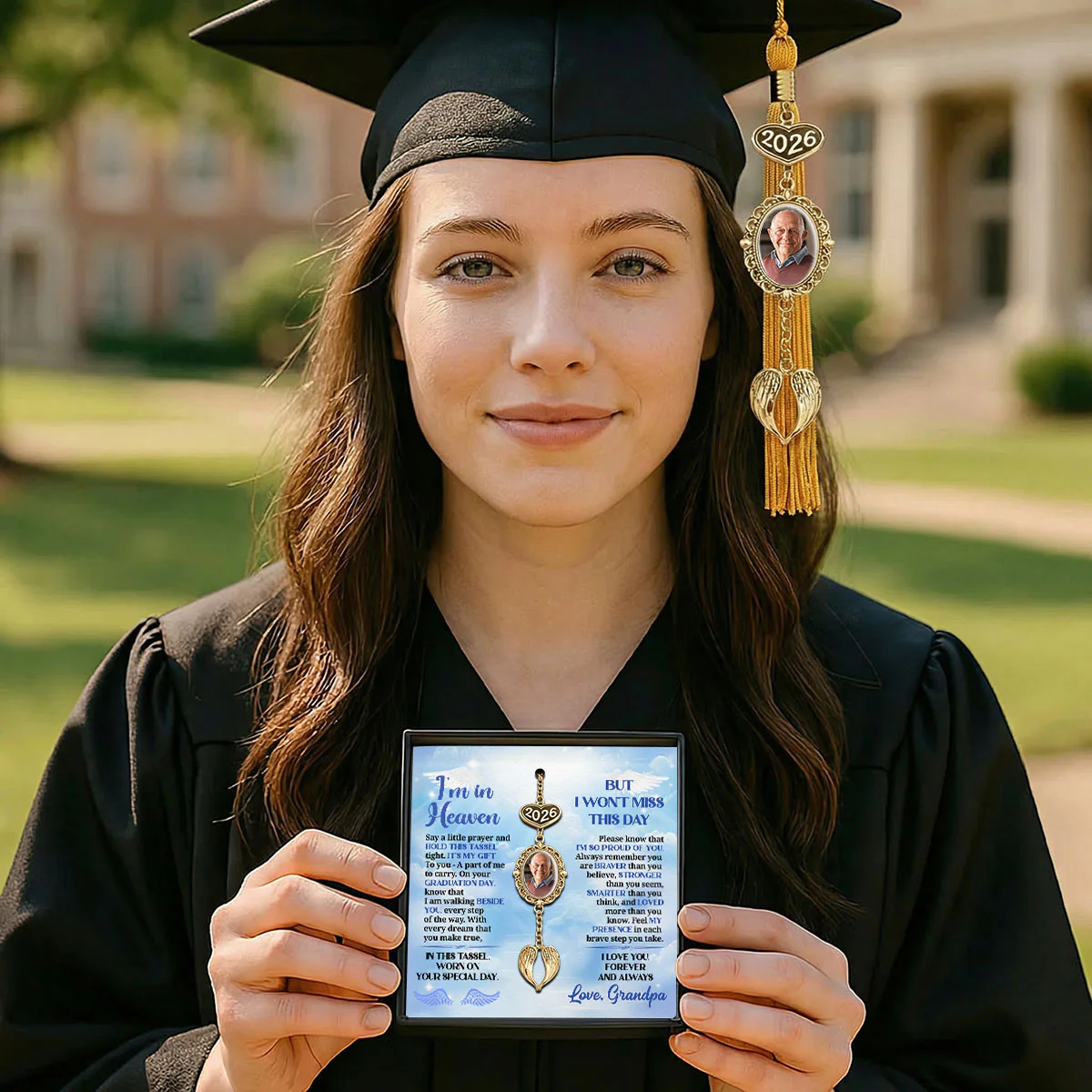I’m In Heaven But I Won't Miss This Day  - Personalized Graduation Tassel Photo Charm With Angel Wing - Image 5
