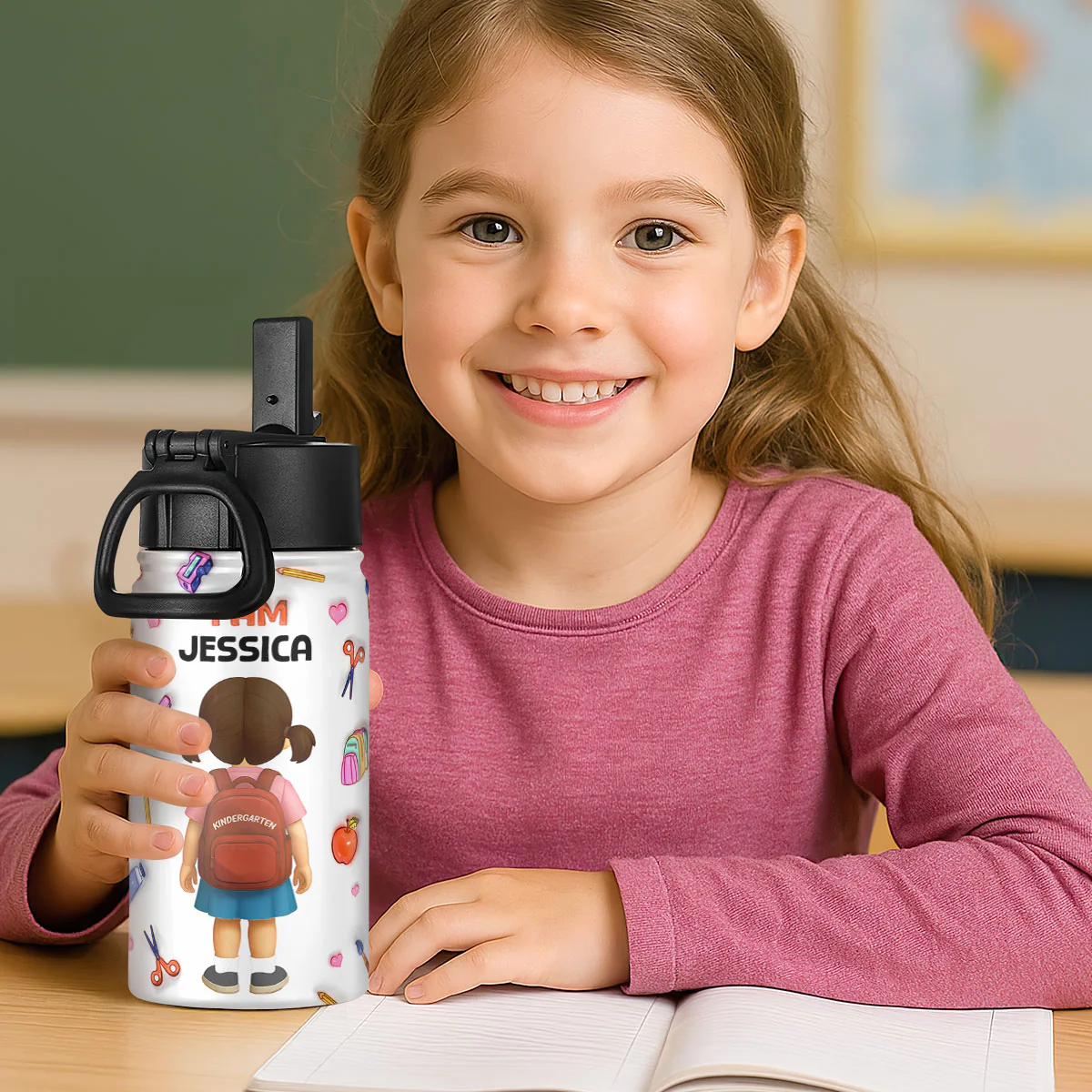 I'm Kind Back To School 3D Inflated Effect - Personalized Kids Stainless Steel Water Bottle - Image 2