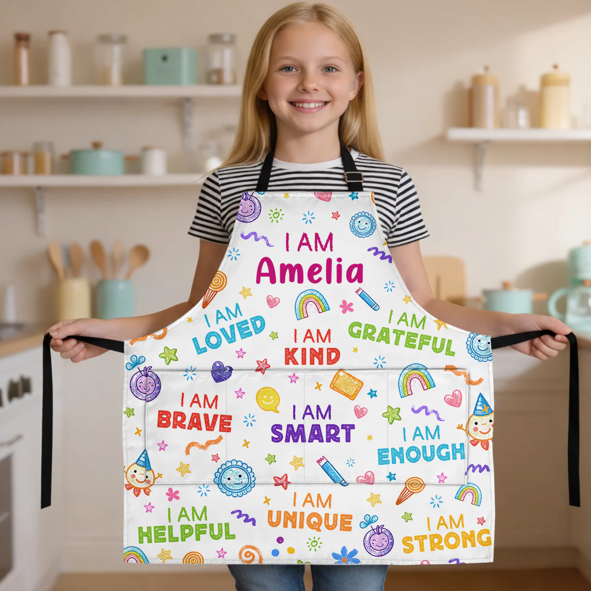 I'm Kind Smart Brave - Personalized Kid Apron With Pocket - Image 3