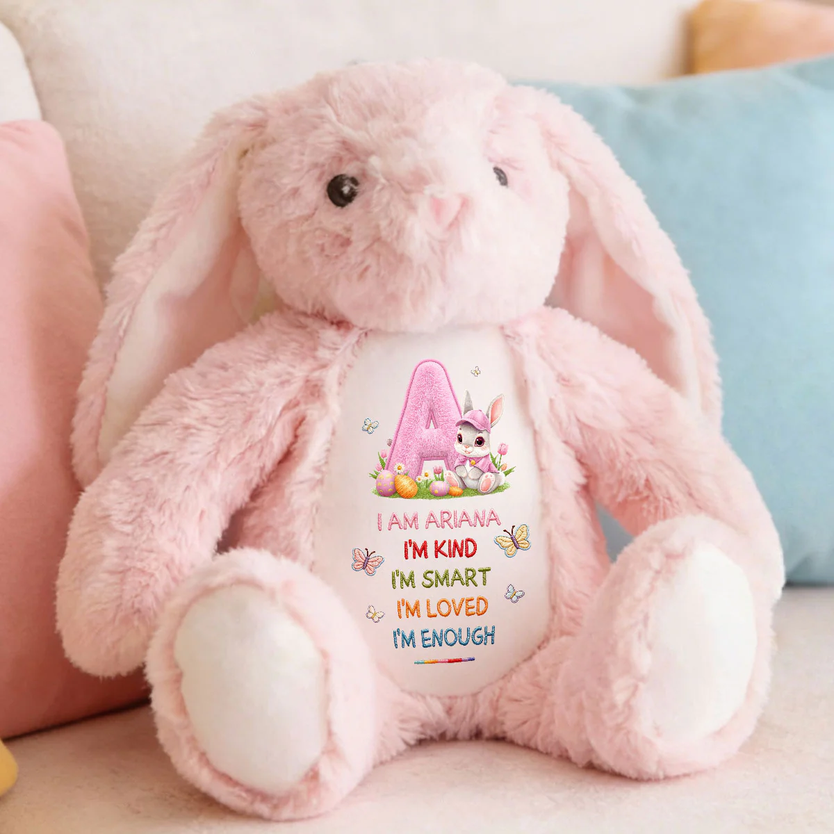 I'm Kind Smart Loved Enough - Personalized Stuffed Bunny