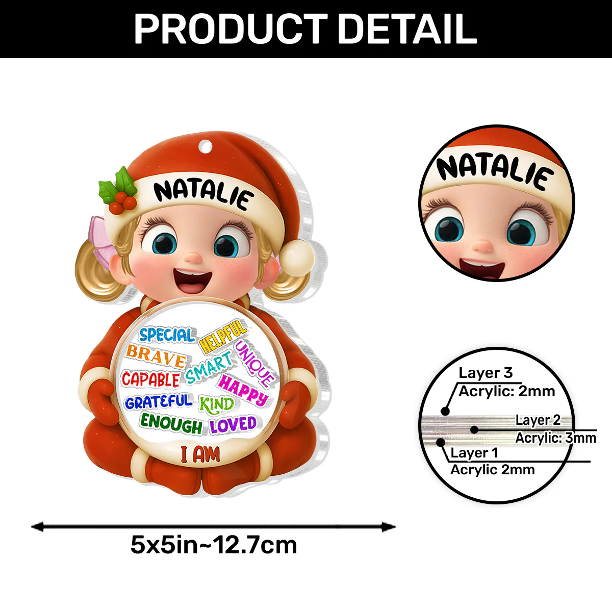 I'm Kind Smart Loved - Personalized 3 Layered Christmas Shaker Ornament - Image 7