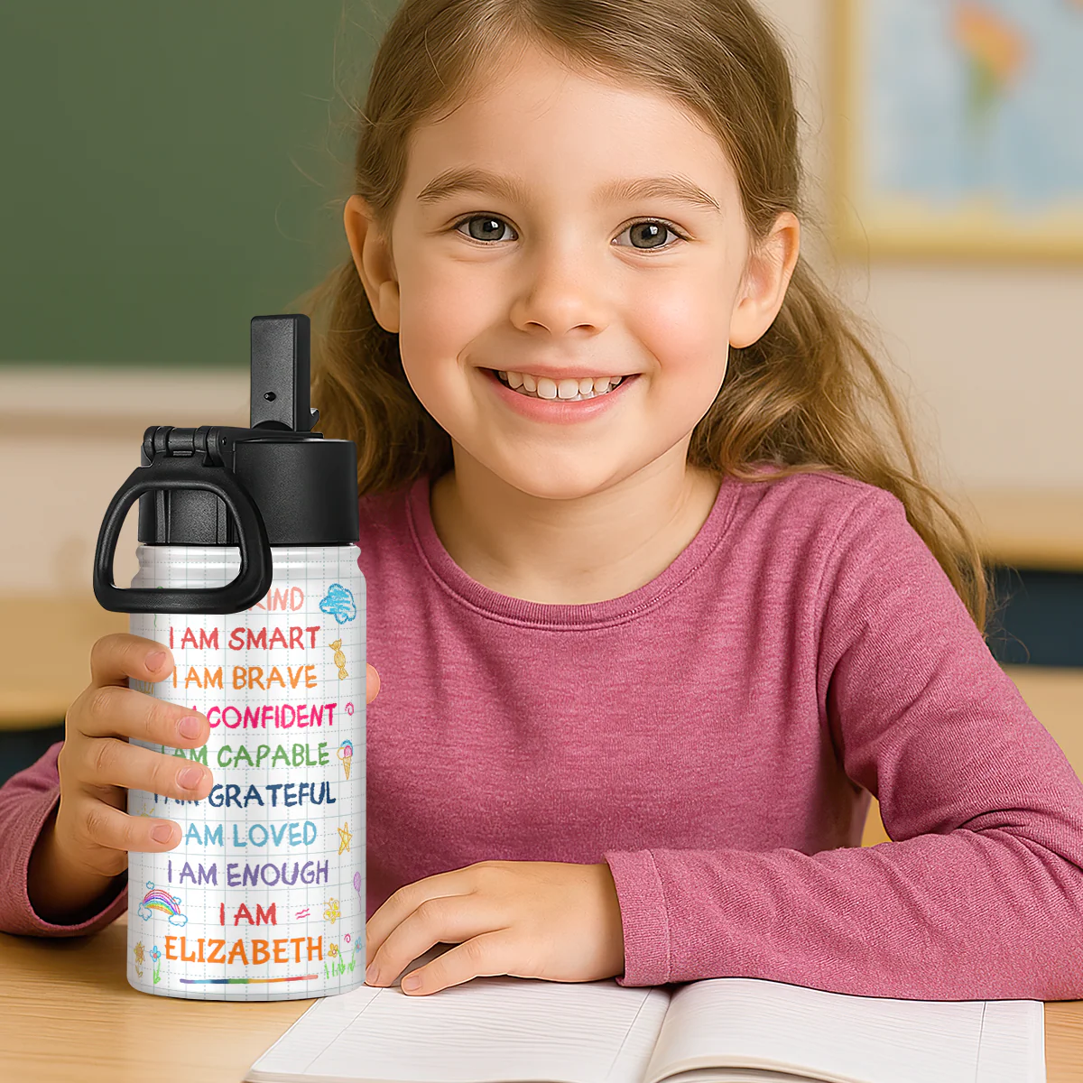 I'm Kind Smart Loved - Personalized Kids Stainless Steel Water Bottle - Image 2