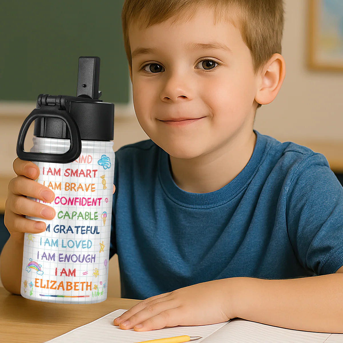 I'm Kind Smart Loved - Personalized Kids Stainless Steel Water Bottle - Image 3