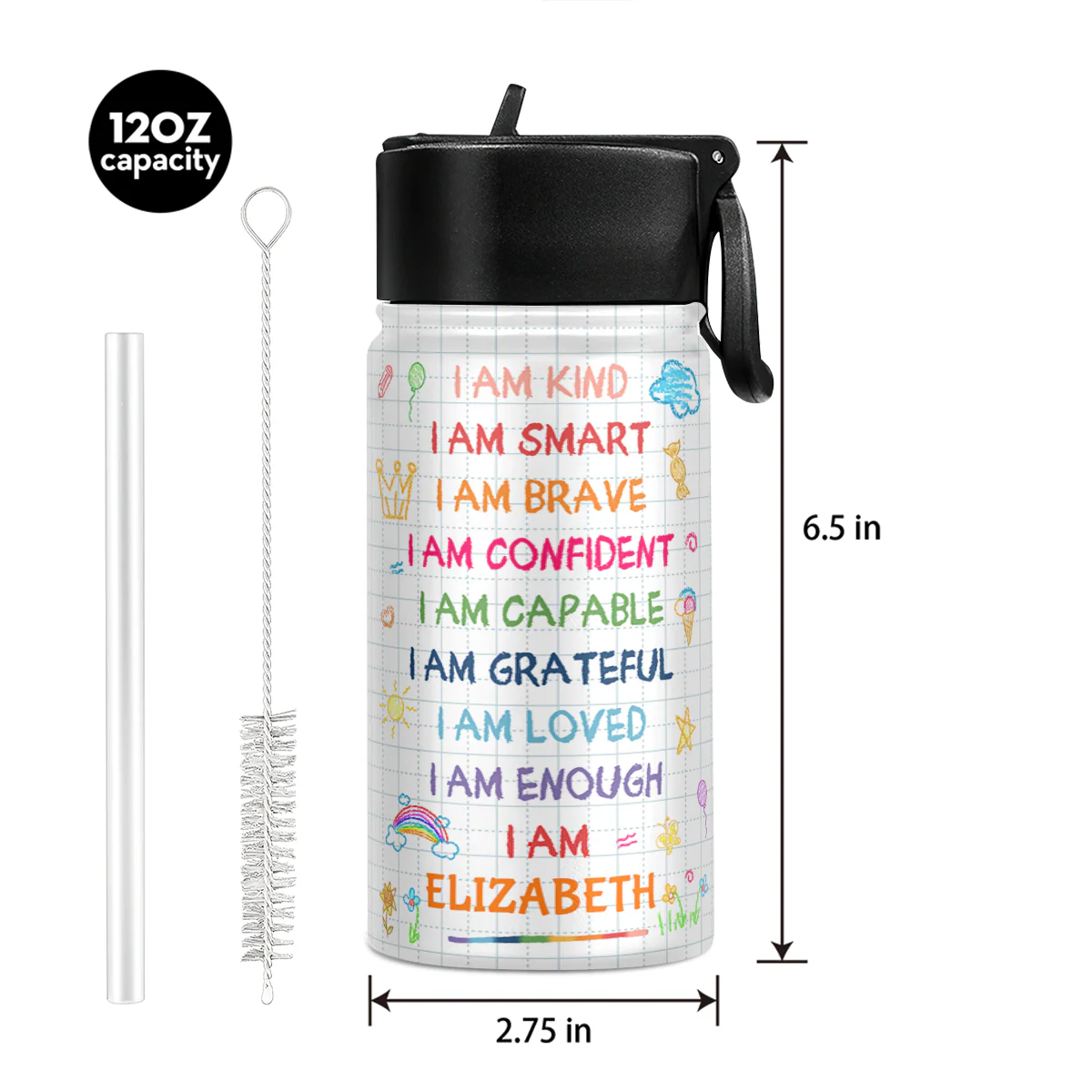 I'm Kind Smart Loved - Personalized Kids Stainless Steel Water Bottle - Image 5
