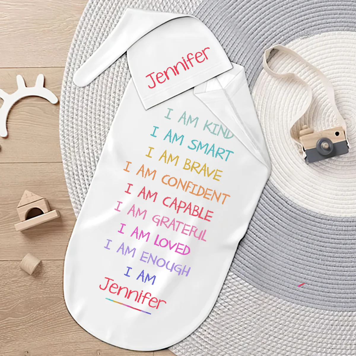 I'm Kind Smart Loved - Personalized Swaddle And Knot Hat Set