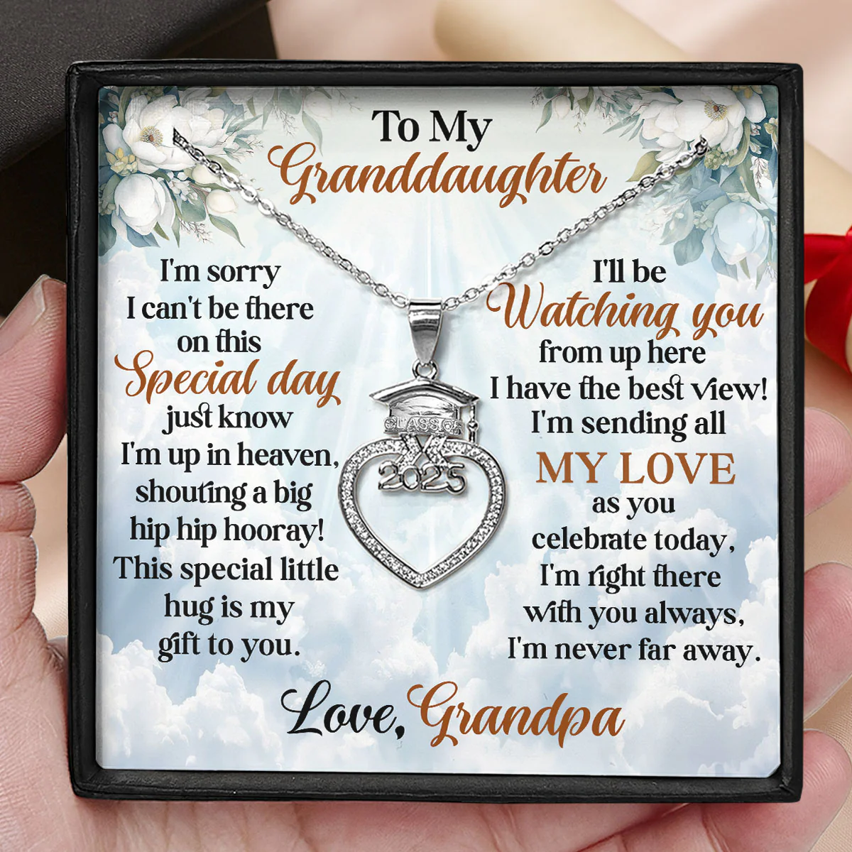I'm Never Far Away - Personalized Grad Cap Heart Necklace With Box&Card - Image 3