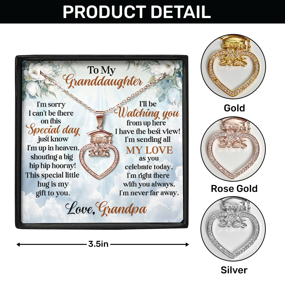 I'm Never Far Away - Personalized Grad Cap Heart Necklace With Box&Card - Image 6