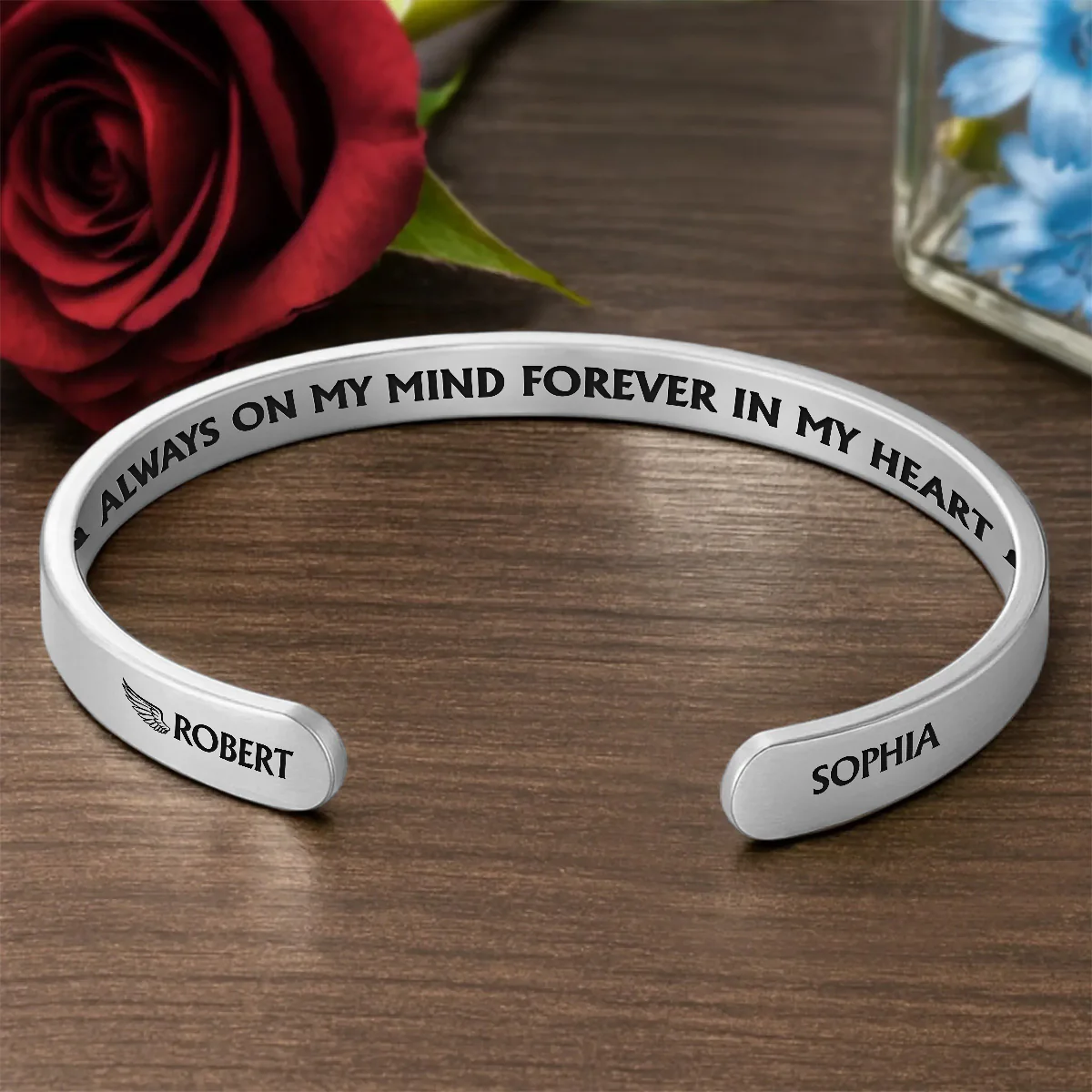 I'm Not A Widow I'm A Wife To A Husband With Wings - Personalized Cuff Bangle Bracelet With Box - Image 2
