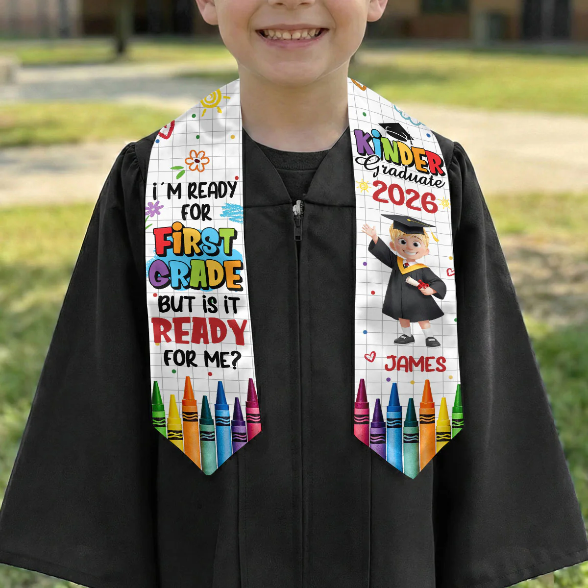 I'm Ready For Kindergarten/First Grade - Personalized Kid Graduation Stole - Image 3