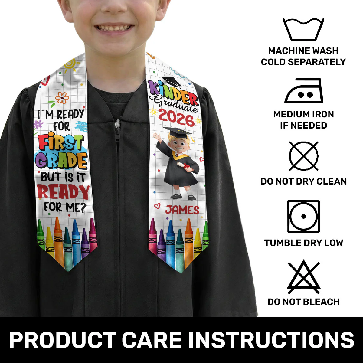 I'm Ready For Kindergarten/First Grade - Personalized Kid Graduation Stole - Image 6