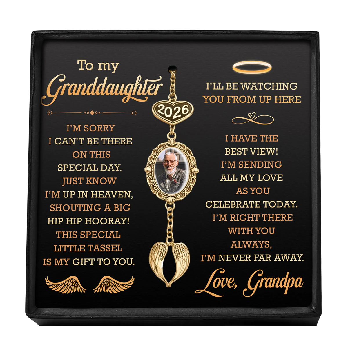 I'm Sending My Love As You Celebrate - Personalized Graduation Tassel Photo Charm With Angel Wing - Image 6