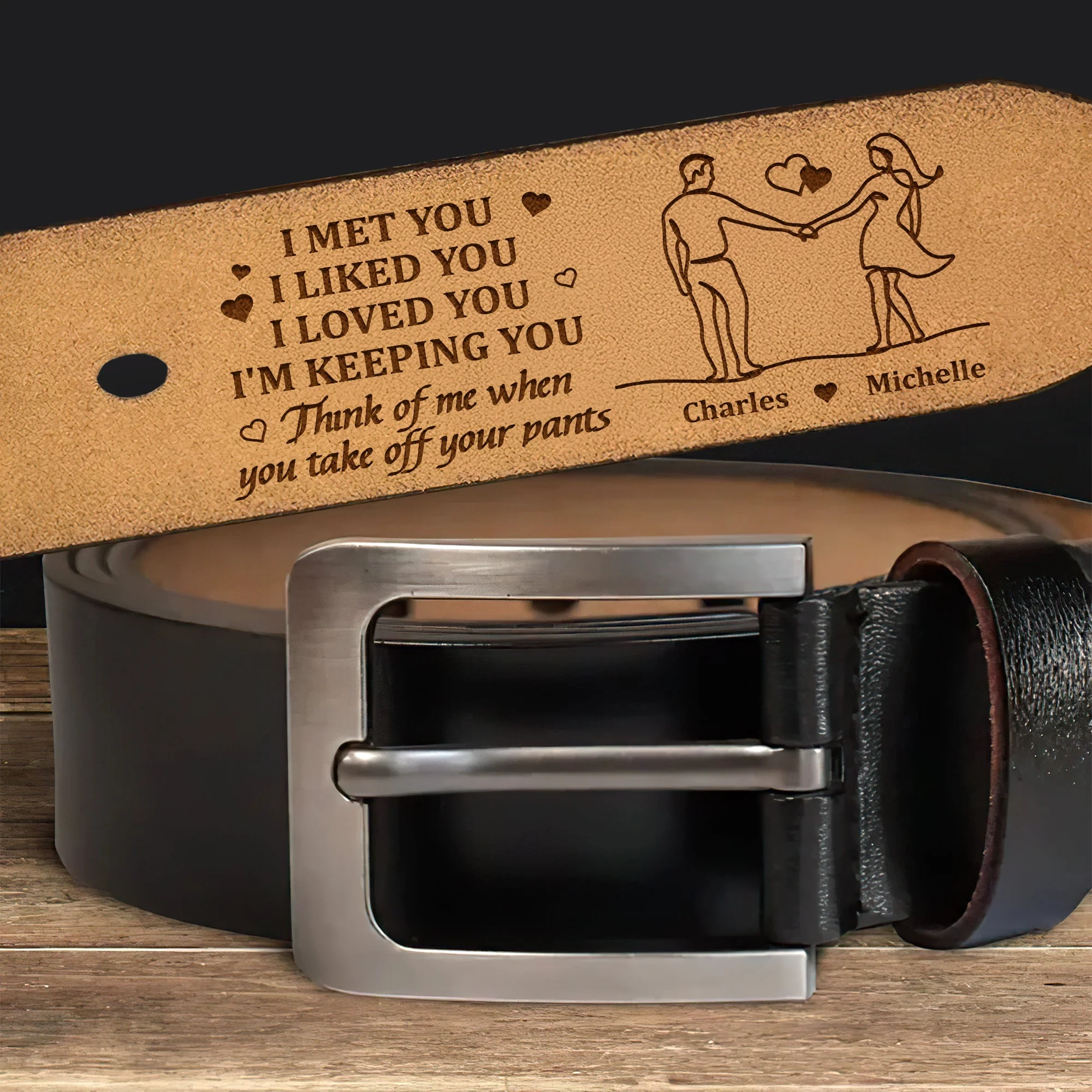 I Met You - Personalized Engraved Leather Belt - Image 6