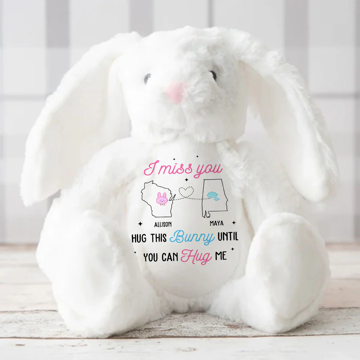 I Miss You Long Distance - Personalized Stuffed Bunny - Image 3
