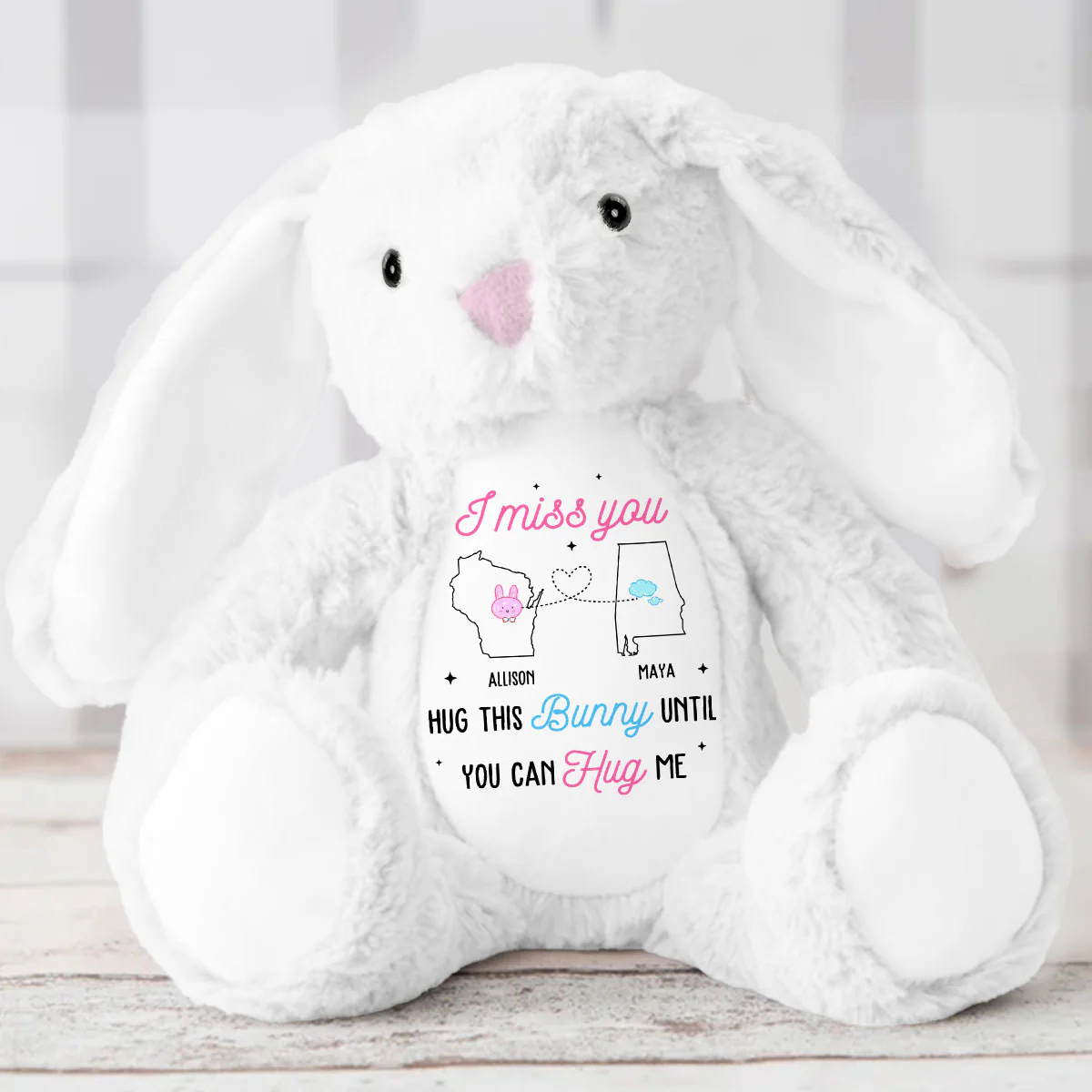 I Miss You Long Distance - Personalized Stuffed Bunny - Image 5