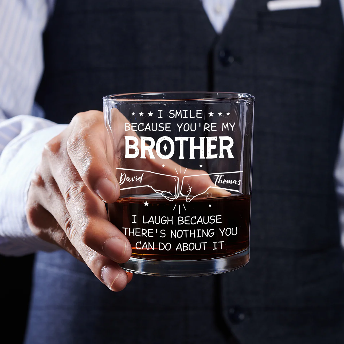 I Smile Because You Are My Brother - Personalized Round Whiskey Glass - Image 4