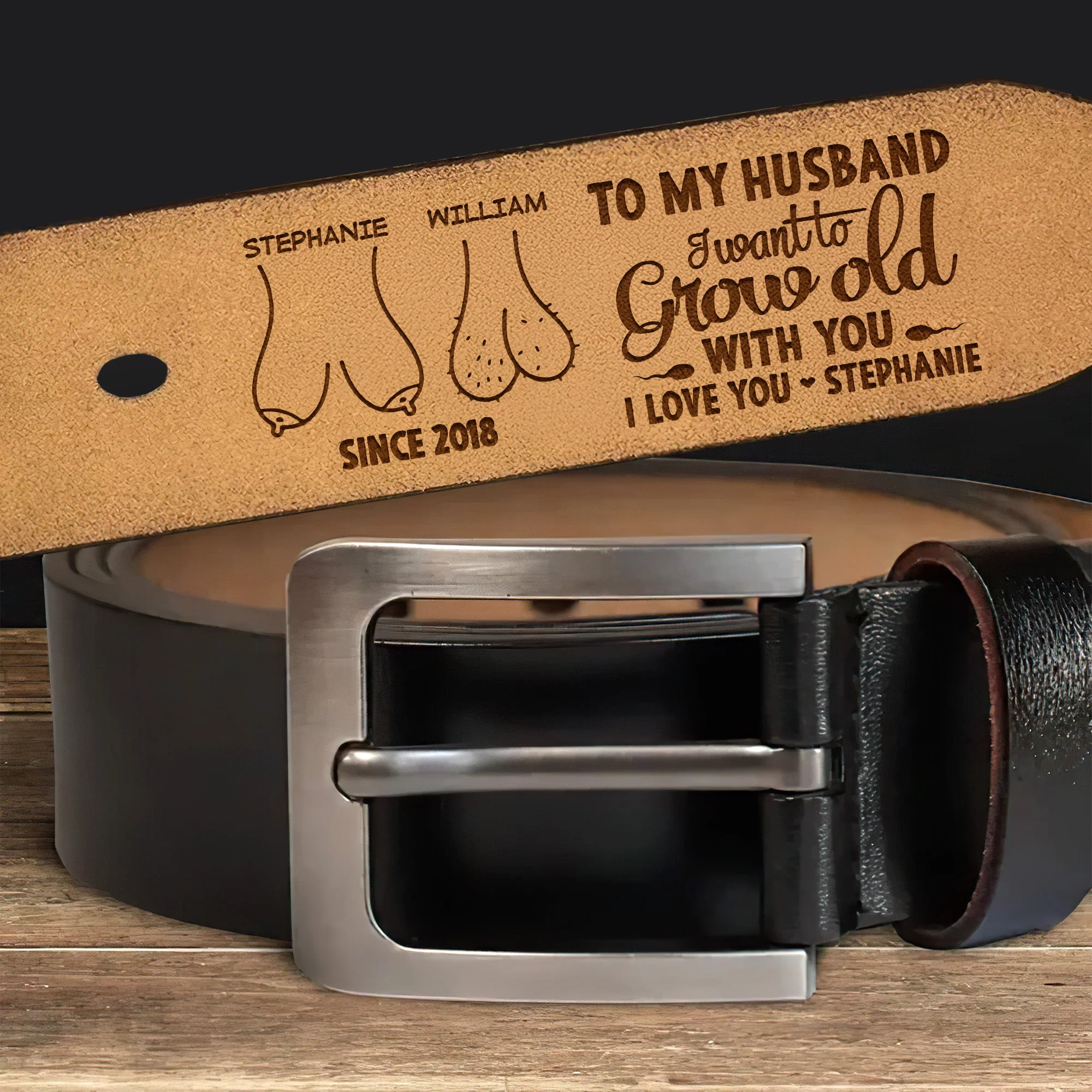 I Want To Grow Old With You - Personalized Engraved Leather Belt - Image 6