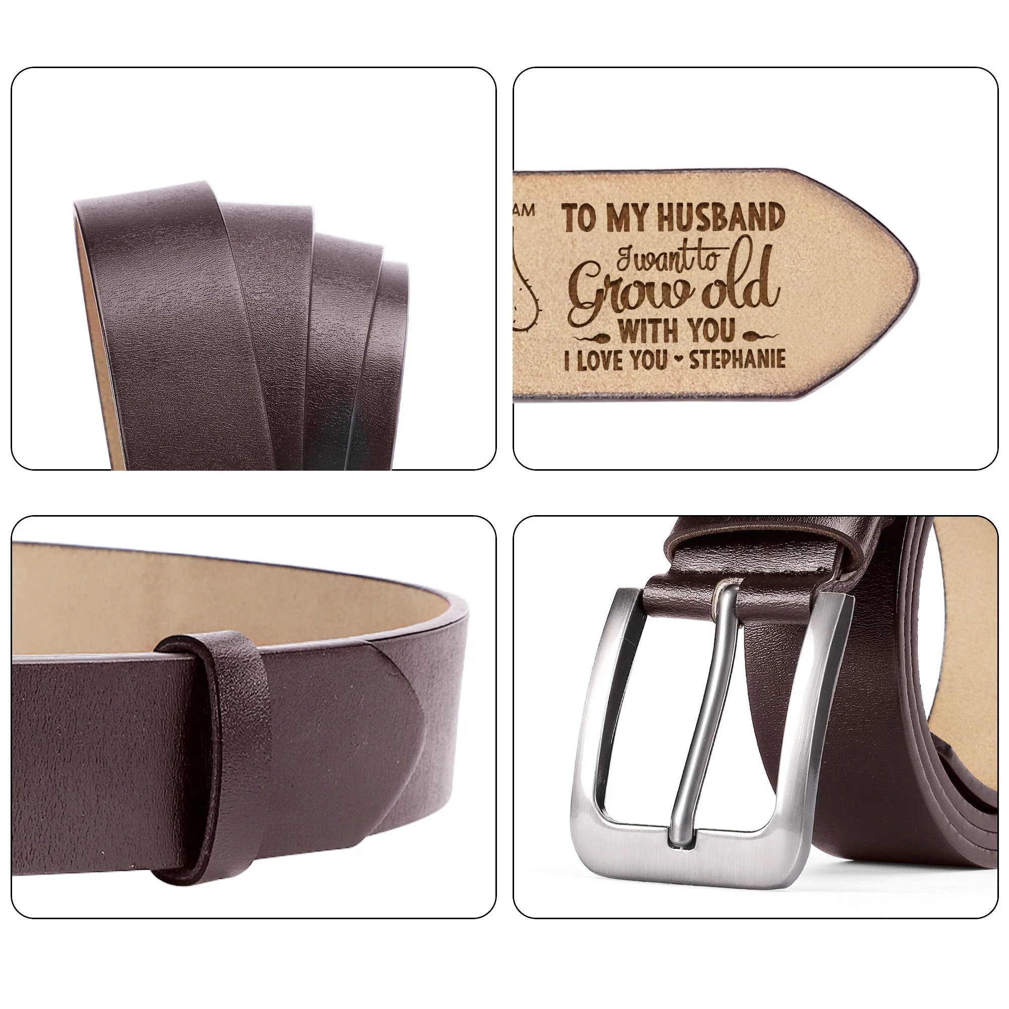 I Want To Grow Old With You - Personalized Engraved Leather Belt - Image 7