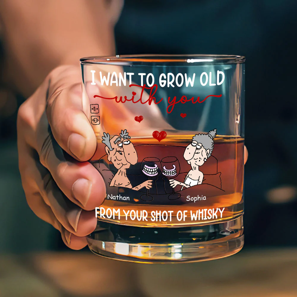 I Want To Grow Old With You - Personalized Round Whiskey Glass - Image 3