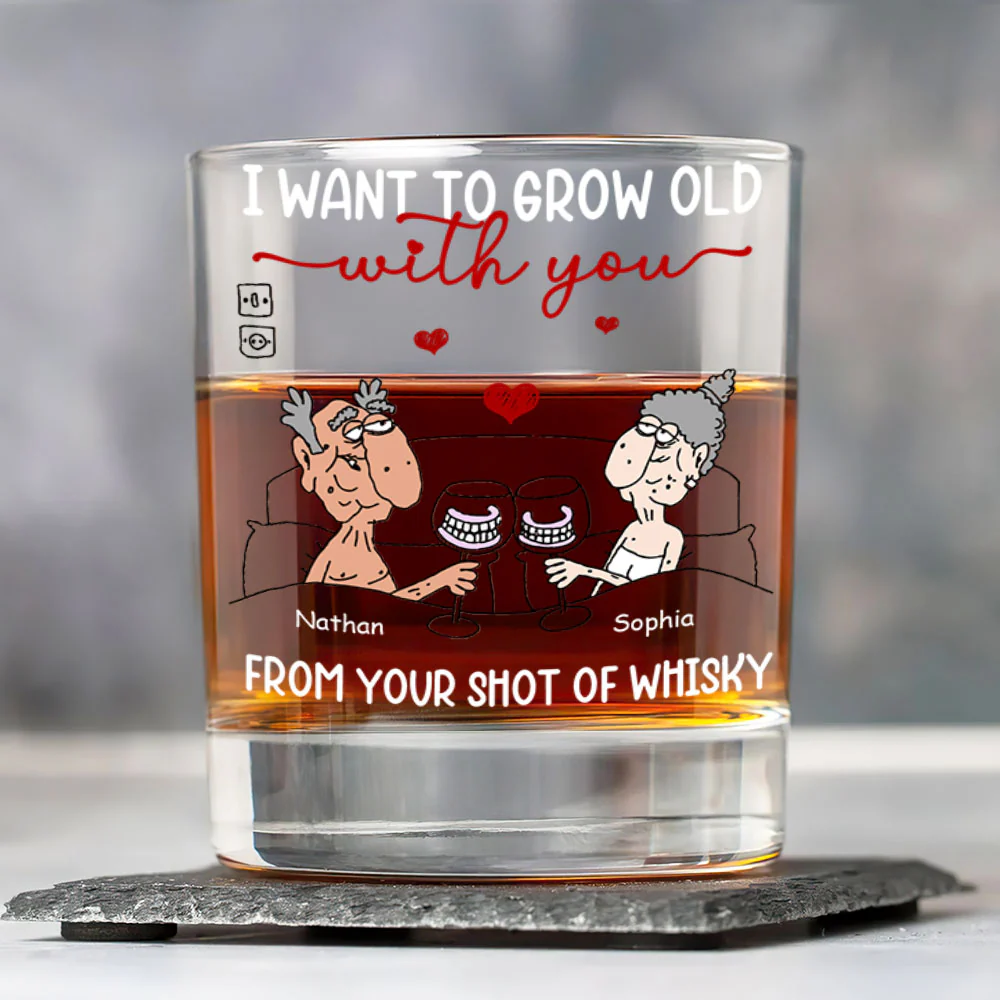 I Want To Grow Old With You - Personalized Round Whiskey Glass - Image 4