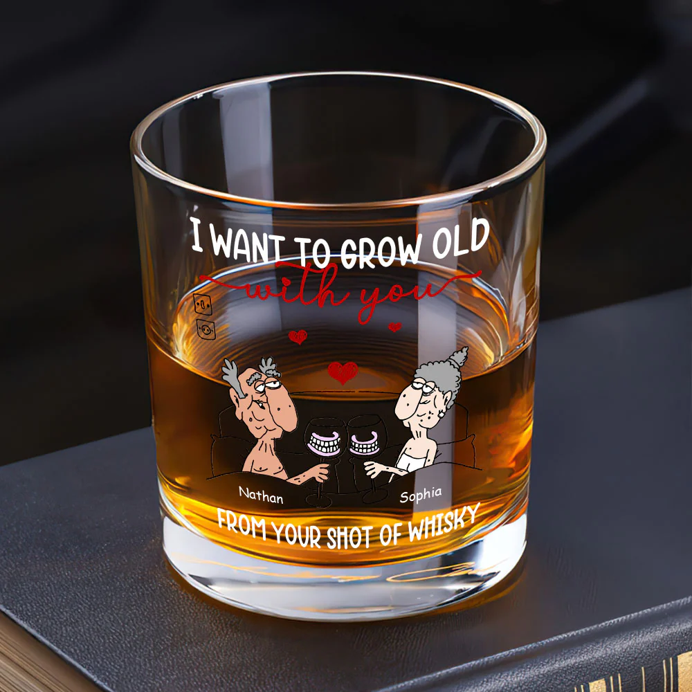 I Want To Grow Old With You - Personalized Round Whiskey Glass - Image 5