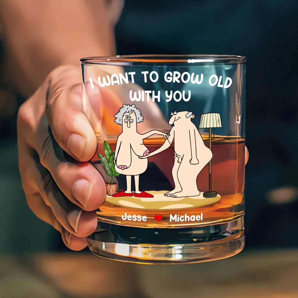 I Want To Grow Old With You - Personalized Round Whiskey Glass - Image 3