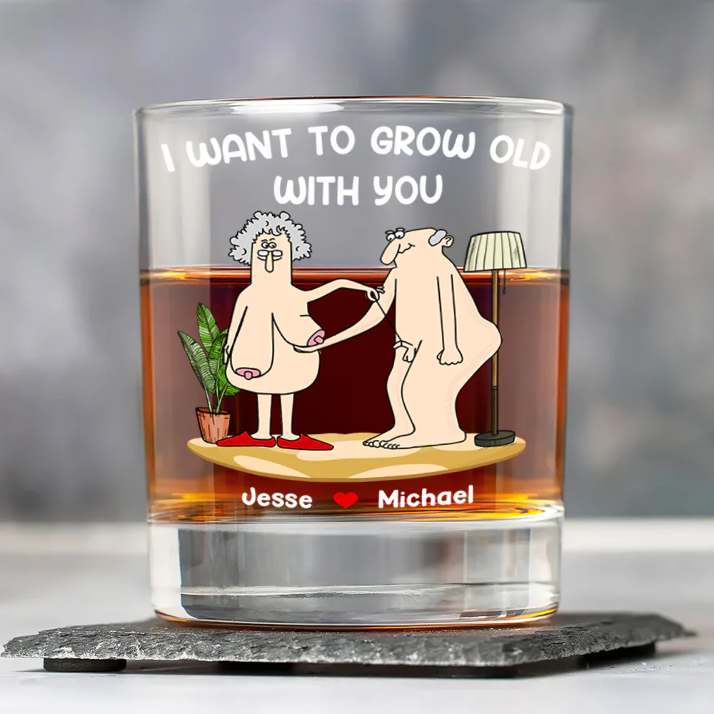 I Want To Grow Old With You - Personalized Round Whiskey Glass - Image 4