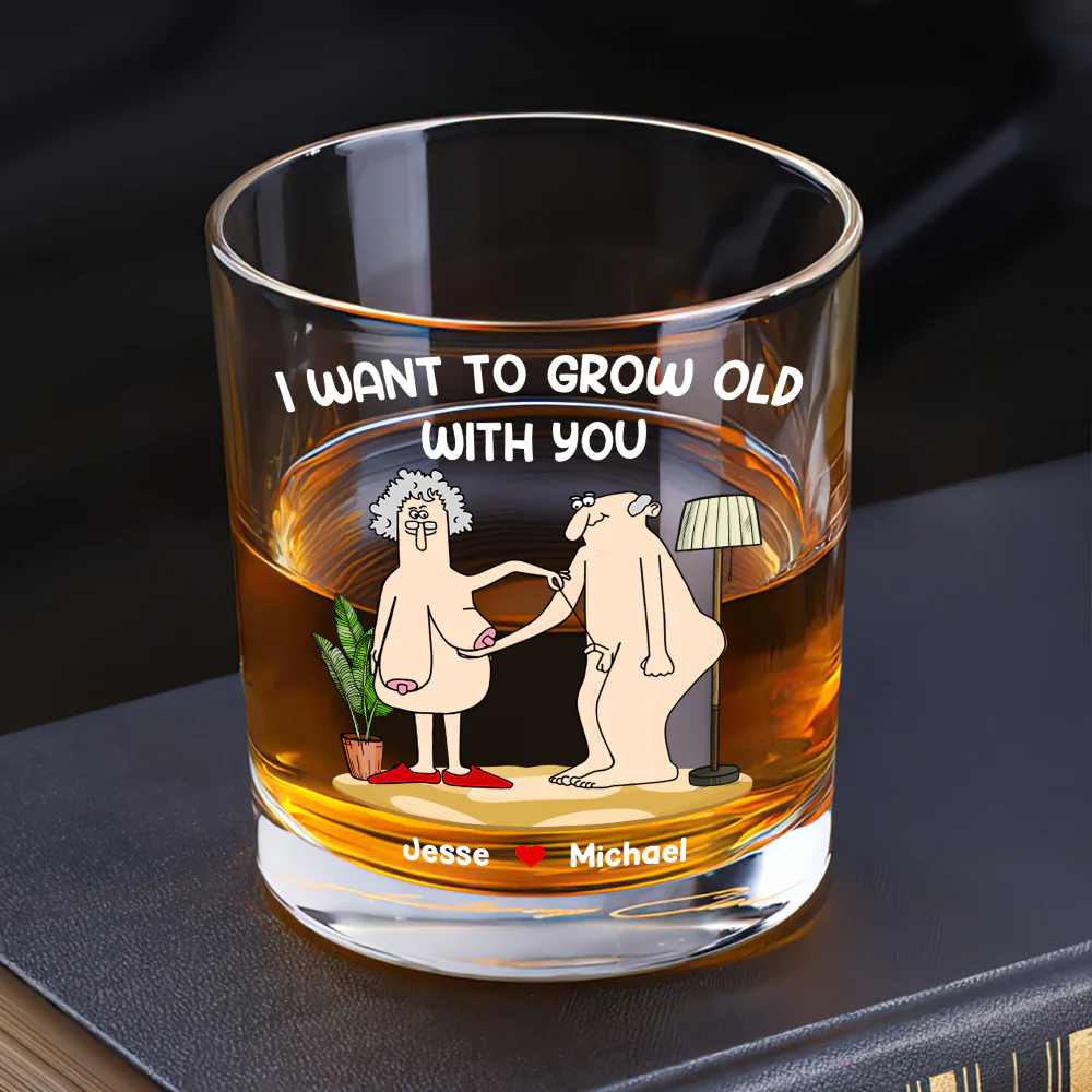 I Want To Grow Old With You - Personalized Round Whiskey Glass - Image 5