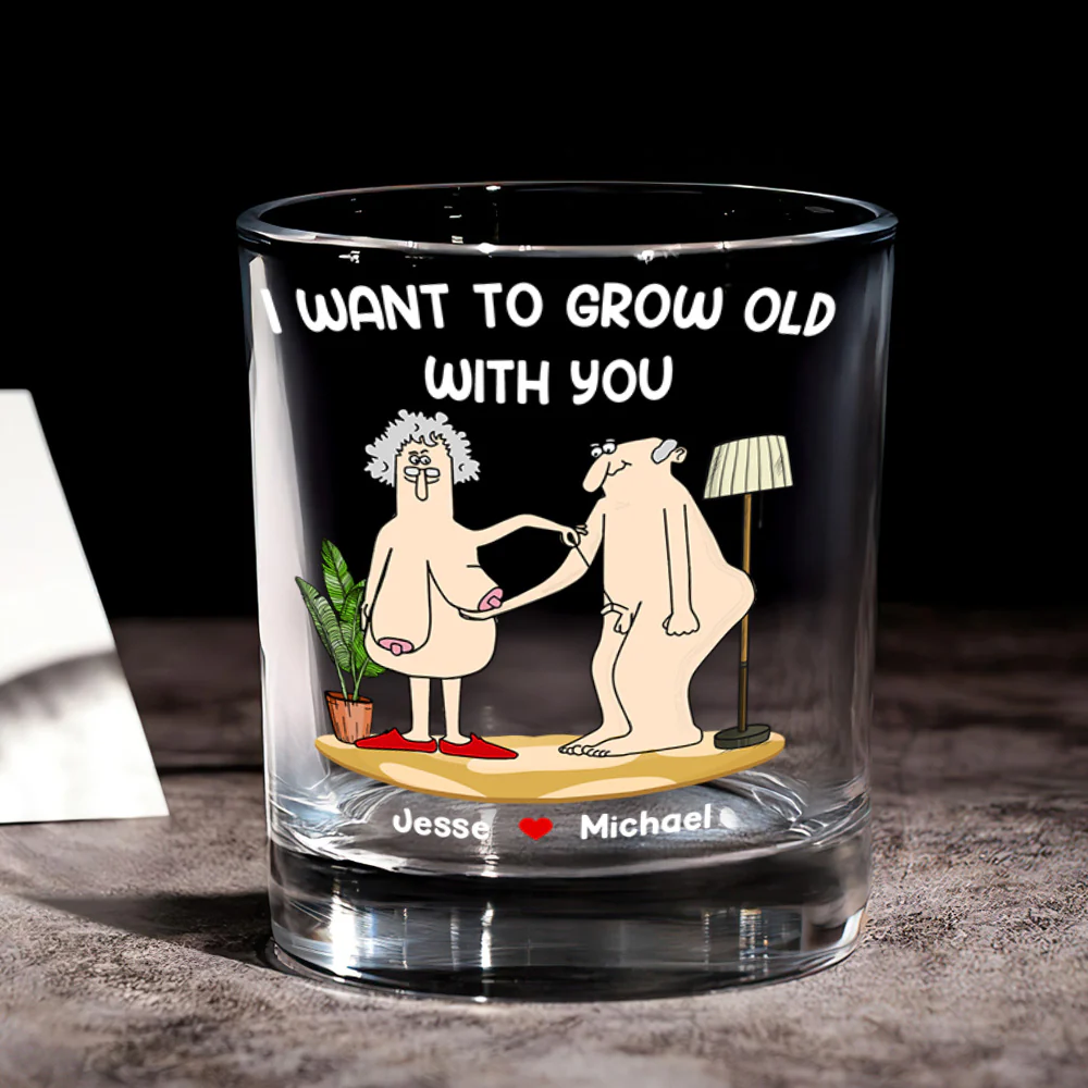 I Want To Grow Old With You - Personalized Round Whiskey Glass - Image 6