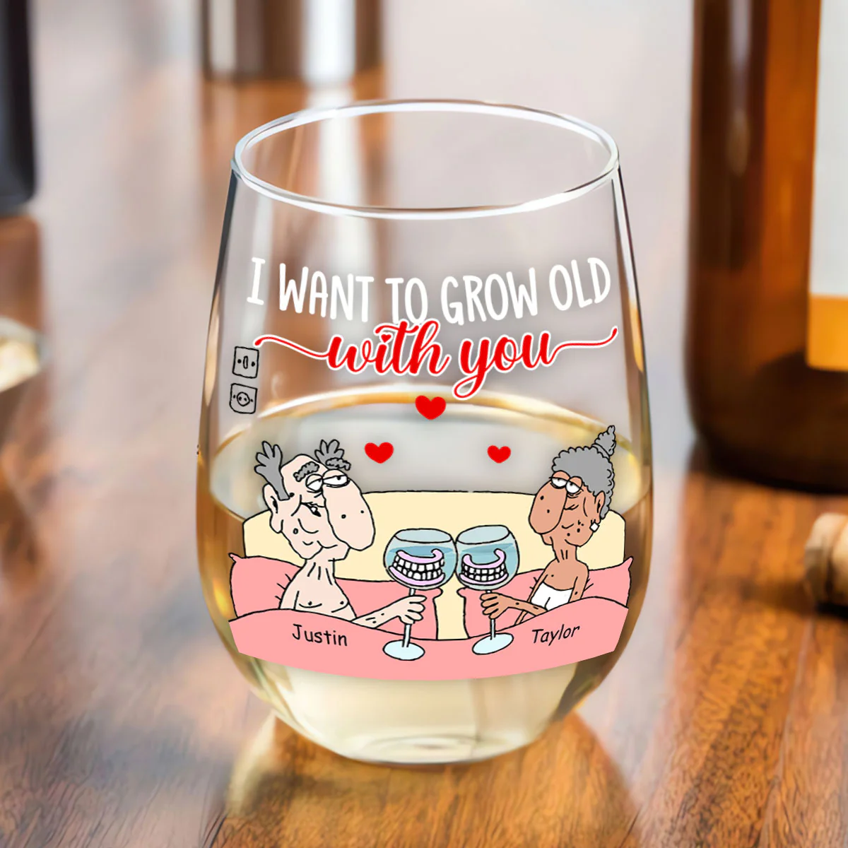 I Want To Grow Old With You - Personalized Stemless Wine Glass - Image 4
