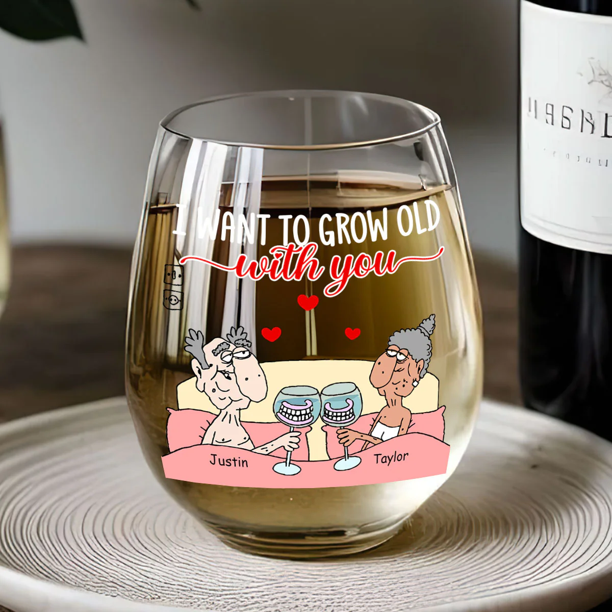 I Want To Grow Old With You - Personalized Stemless Wine Glass - Image 5