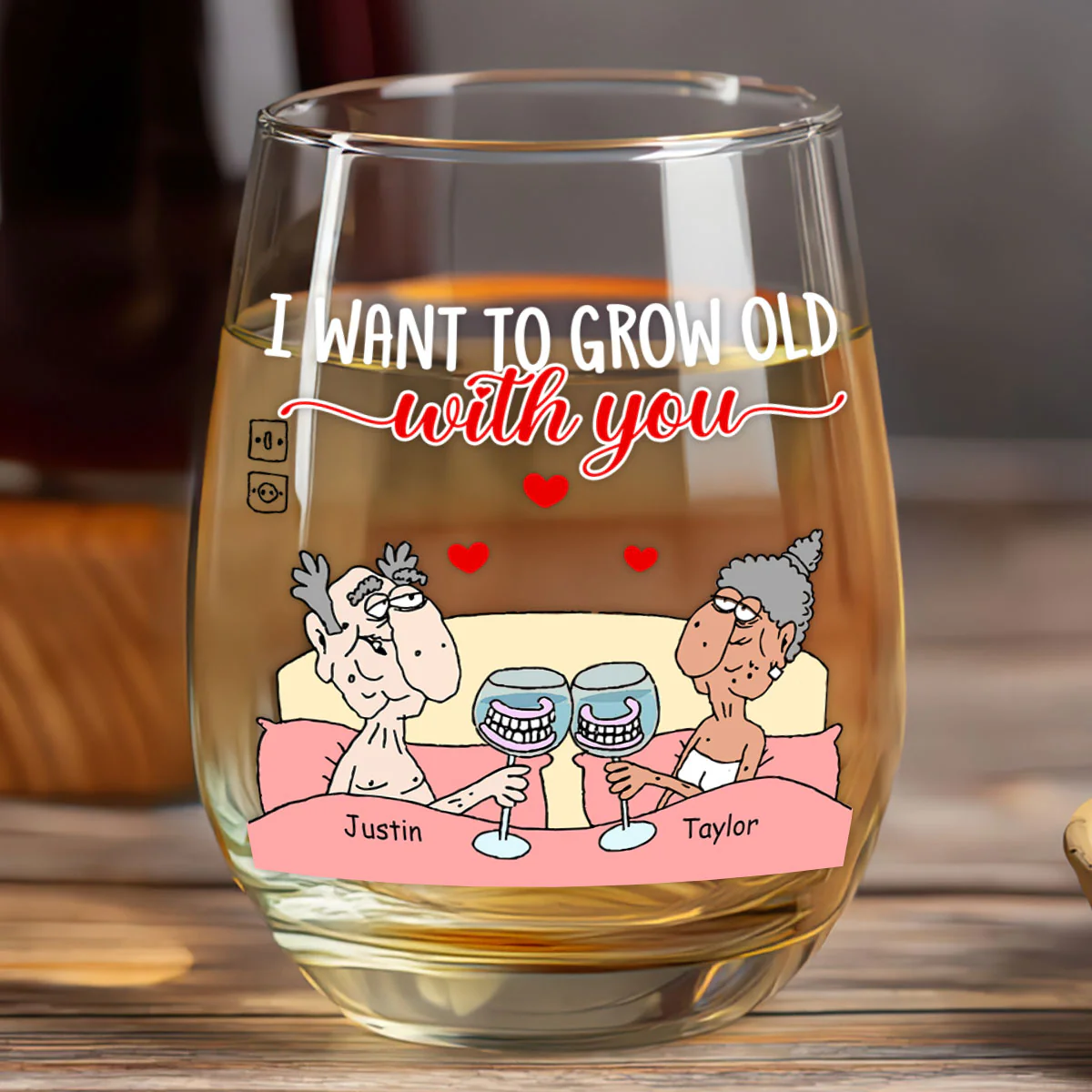 I Want To Grow Old With You - Personalized Stemless Wine Glass - Image 6