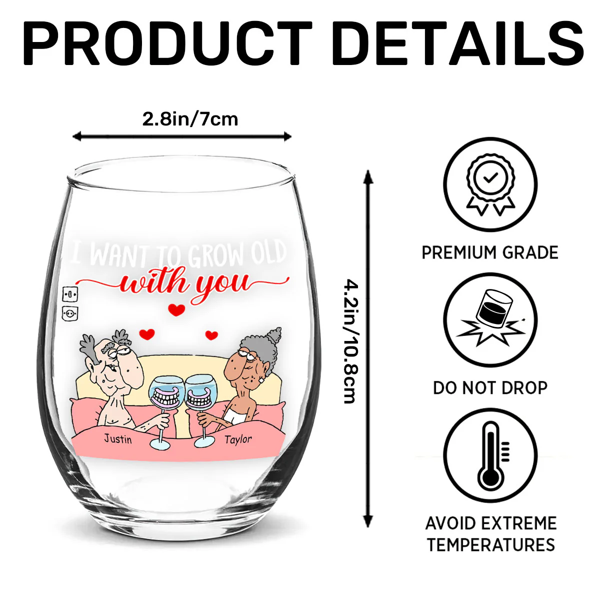 I Want To Grow Old With You - Personalized Stemless Wine Glass - Image 7