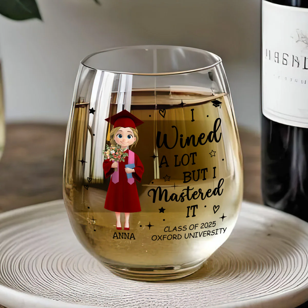 I Wined A Lot But I Mastered It - Personalized Stemless Wine Glass - Image 5